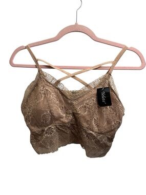 Yelete Crisscross Taupe Beige Lace Bralette NWT